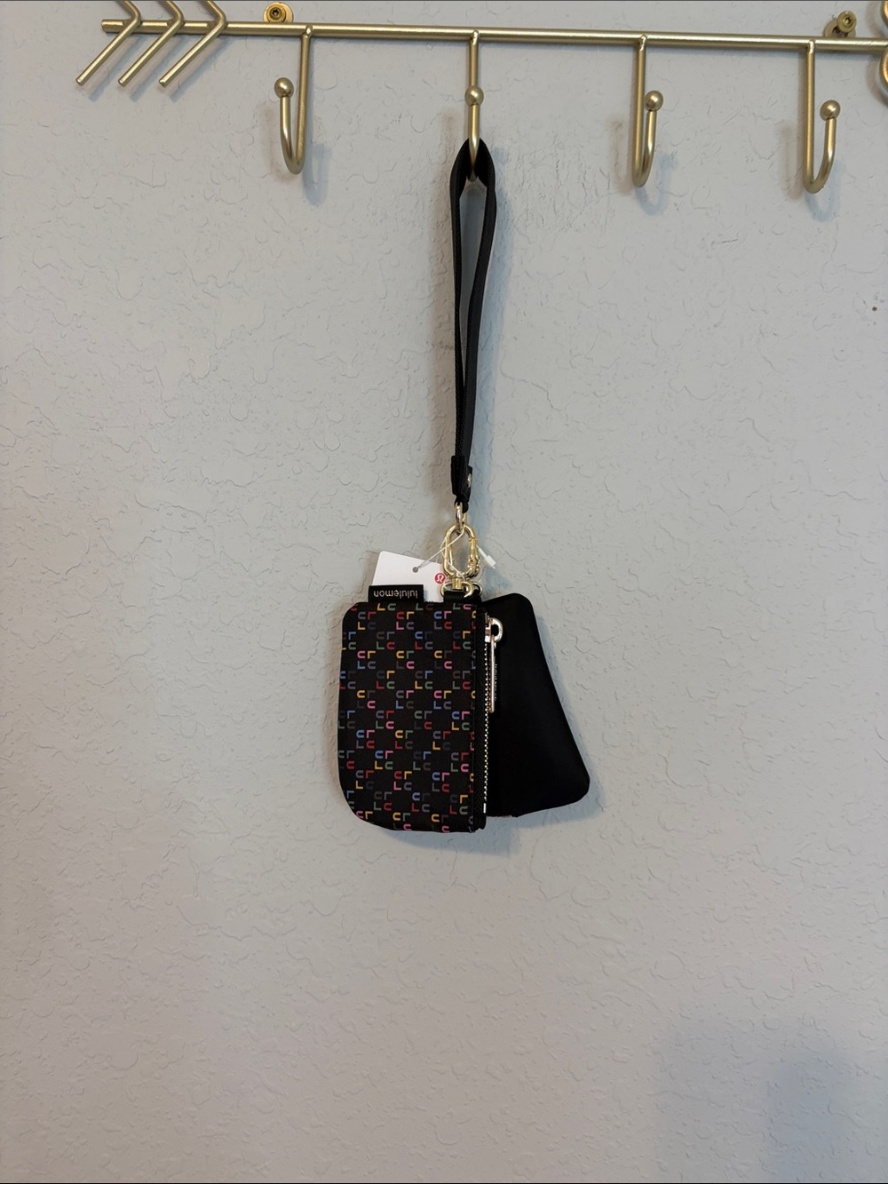 Black Wristlet Key Pouch with Multicolor Pattern